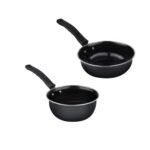 ATEVON Induction-Friendly Nonstick Aluminium Cookware Set – Tadka Pans and Saucepan Combo, Black, 2 Count