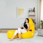 Amazon Brand – Solimo Premium Faux Leather Bean Bag Combo with Footrest & Cushion, Filled with Beans | Multifunctional Pocket| Capacity: Upto 6 Ft Height, 100 KG Weight | 2XL | Yellow