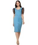 Sheetal Associates Women’s Puff Sleeve V Neck Bodycon Casual Midi Dress Light Blue