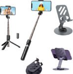 GADGETSWEAR (Combo with 360 Degree Mobile Stand), Selfie Stick with Tripod Stand, Bluetooth Selfie Stick(Black, Remote Included)