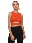 AVANOVA Women’s & Girls’ Solid Ribbed Round Neck Sleeveless Crop Tops for Women (Top 45 Orange M)