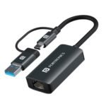 Portronics Mport X1 Gigabit Ethernet Adapter with Dual Plugs (Type C + USB), RJ45 LAN Port, 1000 Mbps Internet Speed, 10 cm Long Cable, Compatible with Laptop & Desktop (Grey)