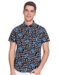 KETCH Men’s Letter Print Straight Fit Shirt (KHSH000806_Black/White L)