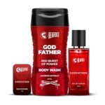 Beardo GodFather Body Wash 200ml, Solid Perfume 10g & Perfume 50ml – Set of 3, Grooming Essentials for Men | Powerful and Energising Bodywash for Men | Perfume for Men | Refreshing Cleanse & Long-Lasting Fragrance