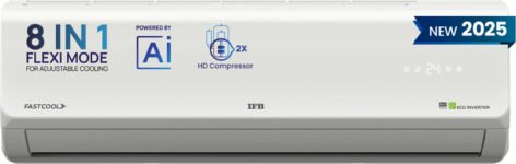 IFB 2025 Model Silver Plus Series 1.5 Ton 5 Star Split Inverter with HD Compressor, AI, Dual Gold Fin, Nano Tek Coating & 8-in-1 Flexi Mode AC – White(CI185SL22RGN1, Copper Condenser)