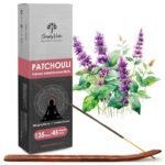 Simply Vedic Patchouli Incense Sticks – 250g Pack (Approx. 135 Handmade Sticks + Free Holder) | Charcoal-Free | Natural Essential Oils for Meditation, Yoga, Relaxation, Prayers & Aromatherapy