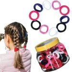TEMPERIA (100 pcs) Hair Rubber Band for Women & Girls with Storage Box – Stretchable Soft Hair Ties Elastic Hairbands – Premium & Durable Cotton Ponytail Holder Hair Accessories – Multicolour (MN02)