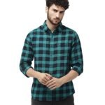 The Indian Garage Co Men’s Slim Shirt (0519-SH02-02-Teal Green_Blue Large)