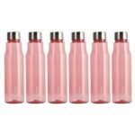 PEARLPET Ellie Round BPA-free Plastic Water Bottle Set of 6 Pcs, Each 1000ml, Wine