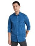 Symbol Premium Men’s Casual Washed Cotton Twill Shirt (Regular Fit) (Blue_L)