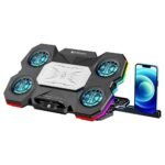 ZEBRONICS NTC2000, Laptop Cooling Pad, 5 Fans + Electro Thermal Cooler, Upto 17 inch Laptop, Dual USB Port, Detachable Mobile Holder, Anti-Slip Silicone Pads, Fan Speed Controller, 10 RGB LED Modes