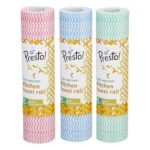Amazon Brand – Presto! Non-Woven Kitchen Towel Roll | 50 Pulls (Pack of 3) | Size: 30 x 25 cm | Red, Blue & Green | Washable and Reusable | Highly Absorbent | For Daily Use