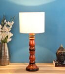 tu casa Off White Cotton Flex Shade with Brown Mango Wood Base Table Lamp | Elegant Bedside & Desk Lamp for Bedroom, Living Room, Office, Home Décor & Gifting (Height : 21 Inch/No Blub Included)