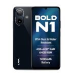 Lava Bold N1 (Radiant Black, 4 GB RAM, 64 GB Storage) | 6.75″ (90 Hz) HD+ Display | 13MP AI Dual Rear Camera | 5000 mAh Battery | Secure Face Unlock | Fingerprint Reader | Charger & Phone-Case in Box
