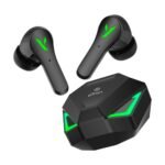 pTron Bassbuds Rogue w/ 40ms Low-Latency Gaming, Clear Calls, 50hrs Playtime, Pristine Sound, V5.3 Bluetooth Headphones, Snug-fit, RGB Lights, Touch Control, Voice Assist, IPX5 Water Resistant (Black)
