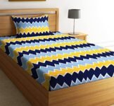 BSB HOME® 3D Printed 144 Tc Microfiber Bedsheet for Single Bed (90X60) with 1 King Size Pillow Covers (20X30) Inches (Yellow and Grey)