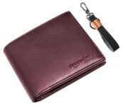 amazon basics Genuine Leather Wallet, Keyring in Gift Box Packaging- Classic Men’s Gifting Combo (Brown)