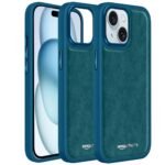amazon basics Premium PU Leather Series with TPU Sides, Drop Protection | Camera Protecton, Back Case Cover for iPhone 15 6.1″- Blue