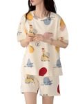 LOUIS LUXE Womens Polyester Night Dress || Short Pyjama Set || Nightsuit || Nightwear ||Round Neck Short Sleeve Nightsuit || Loungewear || Everyday Nightdress (ND-01-OFFWHITE-L)