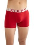 KOFFY Men’s Malleable Cotton Lycra Flame Scarlet Long Trunk with Minus Cutting Pouch and Moisture Wicking Properties (Size: XX-Large)