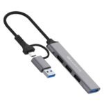 Amkette Type C Hub, Type-A+C to 4 Port With 5 Gbps Superspeed Data Transmission,1*USB 3.0 Ports,3*USB 2.0 Port,Sleek Metal Design usb c hub For Laptop, Macbook, chromebook,Tablets & Smartphones (Grey)