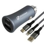 ZESSQAA ZQ-01CC PD+USB-C Car Charger, 5.2A Fast Charging Adapter with 3-in-1 USB Cable (Lightning, USB-C, Micro-USB) for iPhone, iPad, Android, Samsung & More