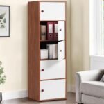 ABOUT SPACE Wooden Cabinet – 5 Tier Storage Cabinet for Living Room with Magnetic Door, Space Saving Book Self for Home, Engineered Wood Kitchen Crockery Unit (Oak Red – L 38 x B 38.5 x H 165.5 cm)