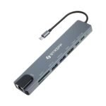 STRIFF USB Hub (8-in-1) with 4K 30Hz HDMI, 100 Mbps Ethernet, microSD/SD Card Reader, Type-C Data, PD Charging, Type-C Plug for Laptop, Mac, PC (Grey)