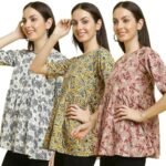 Pinkimint Crape Combo Top for Women ll Stylish Casual Flared Fancy Sleeve Printed Regular Fit Top (Pack of 3)
