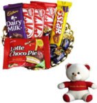 Cadbury Cute Chocolate Loaded Combo | Birthday Gift Hamper | Birthday Surprise | Birthday Gift Combo(1 Basket of 1 Dairy Milk (13.2g),3 Pcs Kit Kat (12.8g), 1 5 Star (25g),5 Pcs Eclairs, 1 Lotte Choco Pie (25g) 1 Happy Birthday Teddy)