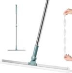 TEKCOOL 50-Inch Rotating Floor Squeegee, Heavy Duty Bathroom Wiper with 180-Degree Swivel Head,Multifunctional Magic Broom Floor Squeegee with Long Handle Adjustable (Green).