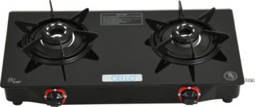 CELLO Hexa Manual Ignition Black Aluminium Alloy Burner Toughened Glass Iron Manual Gas Stove(2 Burners)