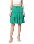 oxolloxo Women Regular Fit Viscose Flared Dobby/Solid Casual Green Skirt
