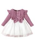 Niren Enterprise Fighter Frock Wine Color Full Sleeve Front Bow Baby Frock (Wine Fighter, 6-12M)