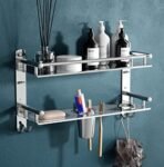 LivesUp Stainless Steel Multi-use Rack, Bathroom Shelf, Soap Stand/Tumbler Holder/Toothbrush Holder/Bathroom Stand/Bathroom Rack/Bathroom Accessories (Number of Shelves – 2, Silver)