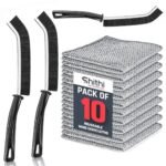 SHITHI 13-Piece Cleaning Combo – 10 Reusable Stainless Steel Wire Dishcloths + 3 Tile & Gap Cleaning Brushes | Multipurpose Scrubber Set for Kitchen, Bathroom & Home Use