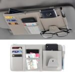 Car Visor Organizer with Zipper – PU Leather Sun Visor Pouch for Cards, Sunglasses, Pens & Small Documents – Car Storage Accessory with Mesh Pockets