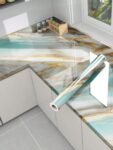 LEDHOLYT Vinyl Marble Wallpaper Peel and Stick Waterproof Wallpaper for Home Kitchen Countertop Cabinet Furniture Oil Proof Kitchen Stickers (60X200cm) (Jm-New Sky Gold)