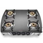 Preethi Blu Flame Jumbo glass top 4 burner gas stove, Manual Ignition, Black