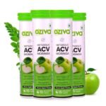 OZiva ACV Moringa | Control Cravings I Apple Cider Vinegar, Cinnamon, Guggul I No Maltodextrin & No Added Sugar I 15 Effervescent Tablets – Green Apple, Pack of 4 (60 tablets).