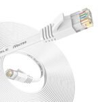 iVoltaa Cat6 Giga Flat Ethernet Networking Cord Patch Cable RJ45 Molded Connector with Pure Copper Flat LAN Cable – White (14 Ft – 4.2Mtr)