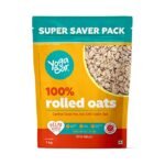 Yogabar 100% Rolled Oats 1 kg Pouch | Premium Golden Rolled Oats, Gluten Free Oats with High Fibre, Non GMO | Healthy Food with No Added Sugar | Diet Food for Weight Management – 1 kg