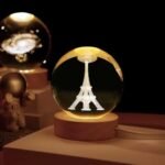 UCRAVO Eiffel Tower Crystal Ball Night Light with Wooden Base – Multicolor – Medium – Glam – Crystal, Wood – LED – USB Charged – Tabletop – Indoor – 1 Piece