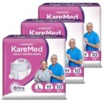 KareMed Comfort Adult Diaper Pants, Large 90-120 Cm (35″- 47″), Unisex, Leakproof, Elastic Waist, Wetness Indicator, Pack of 3, 30 Count