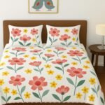 BSB HOME 100% Cotton Feel Double Bed Bedsheet Set | 144 TC Soft & Breathable | Mint Green White Flower Print with 2 Pillow Covers | Wrinkle Free | for Bedroom (90 x 90 Inches)
