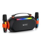 Portronics 25W Apollo 20 Wireless Bluetooth Portable Speaker with Dual Wireless Karaoke Mic, 5 Hour Playtime, RGB LED Light, Bluetooth V5.4, Easy Grab Handle, USB-A Port, Type C Charging(Black)