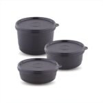 Attro Set of 3 Micron Stainless Steel Double Wall Storage Containers Airtight & Leak Proof Containers for Office Use, School, Picnic, 550 Ml, 400 Ml & 270 Ml- Black