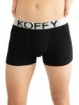 KOFFY Men’s Malleable Cotton Lycra Black Long Trunk with Minus Cutting Pouch and Moisture Wicking Properties (Size: Small)