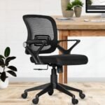 Da URBAN® Breva Mid-Back Revolving Mesh Ergonomic Chair for Home & Office with Tilt Lock Mechanism, Armrest & High Comfort Seating (Black)
