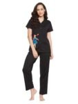 Clovia Night Suits for Women, Night Dresses for Women, Pyjama Set for Women, Cotton Night Suit for Women, Night Wear for Women, Lounge Wear Set for Women – Printed Shirt & Pyjama (LS0025D13_Black_L)